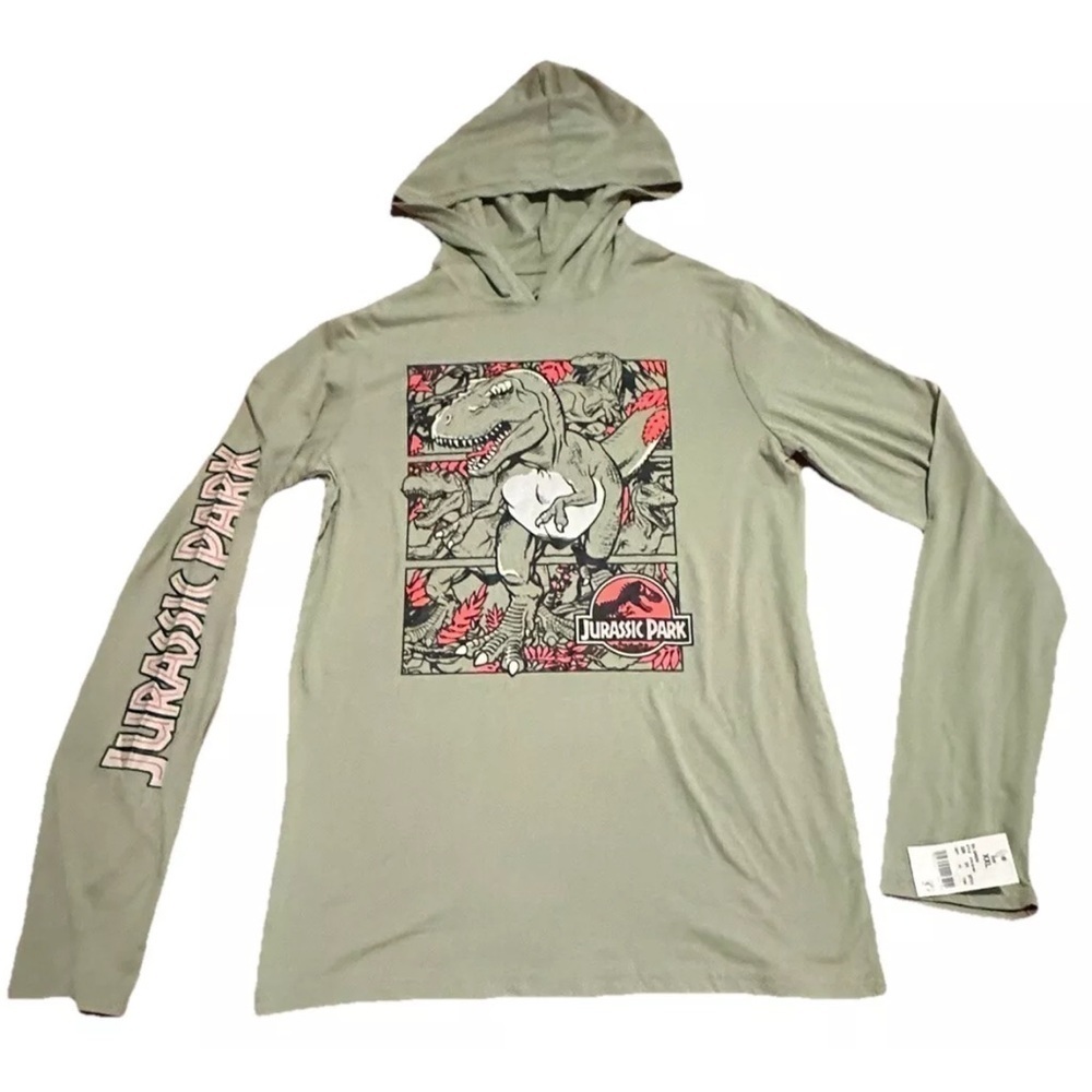 Jurassic Park Universal Studios Long Sleeve Hooded Shirt T-Rex Boy XL New w Tags